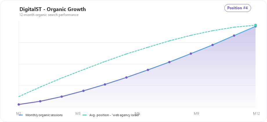 DigitalST organic traffic and keyword ranking growth over 12 months