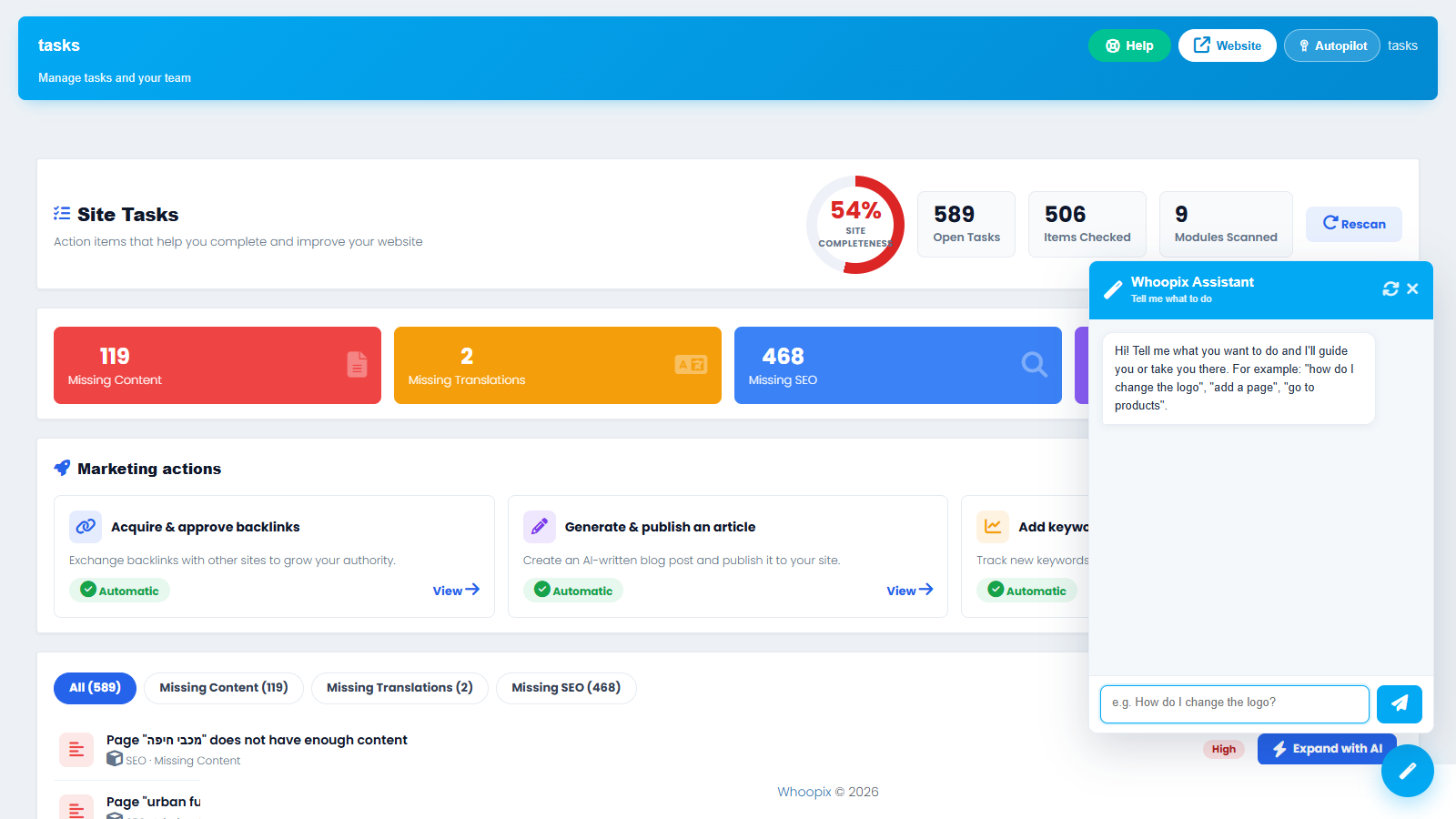 Whoopix SEO Tasks module